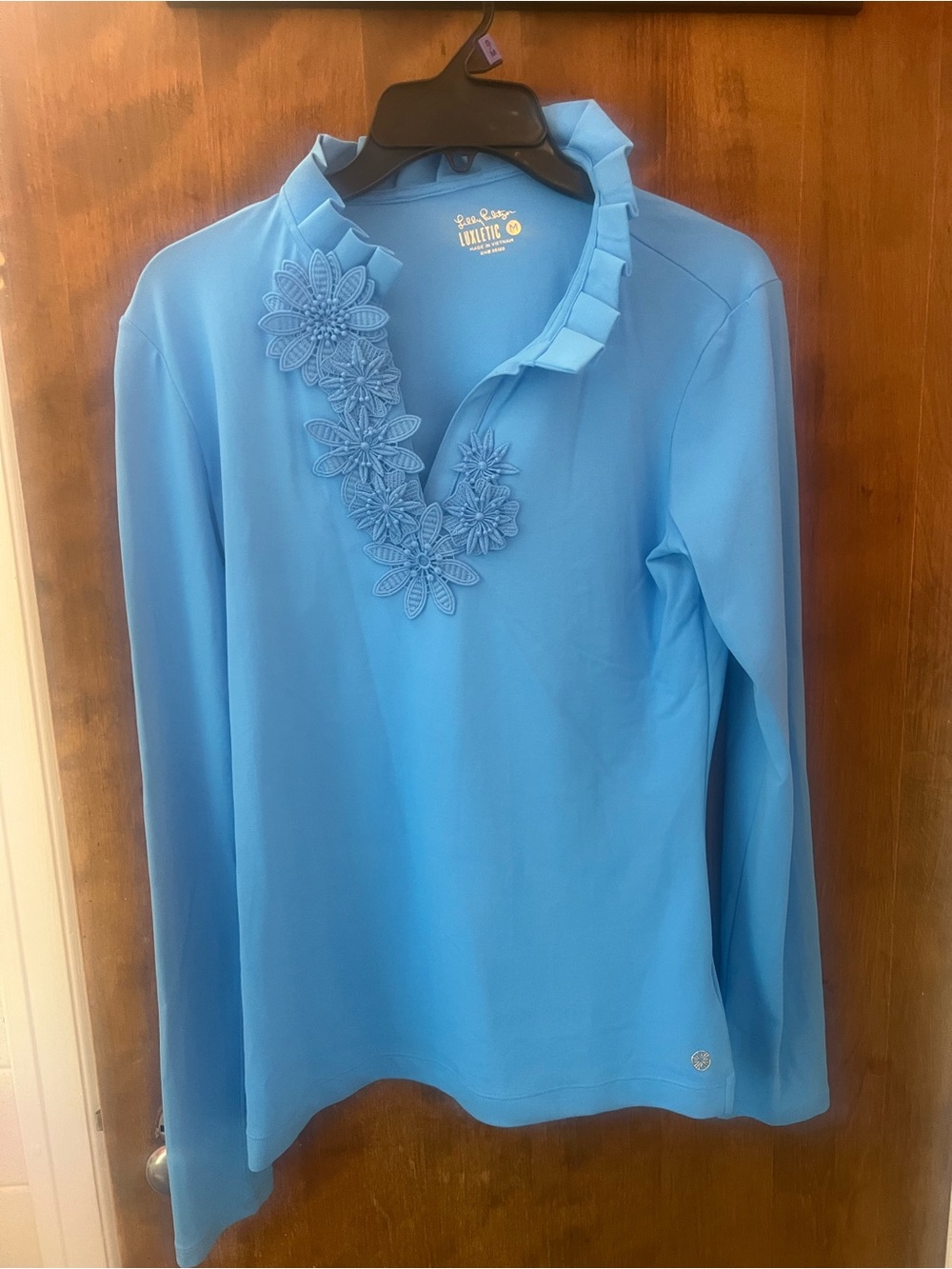 Lilly Pulitzer Light Blue Long-Sleeve Floral Applique Top